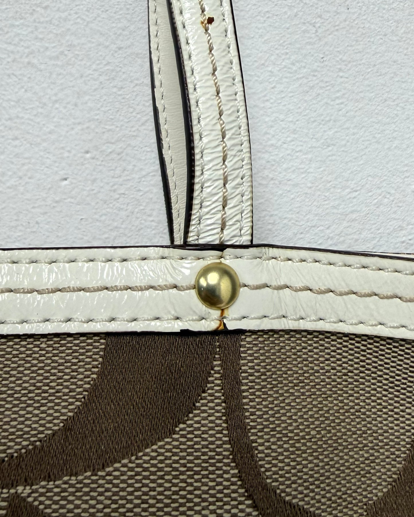 COACH Signature Brown Beige White Leather Canvas Tote/ Shoulder Bag
