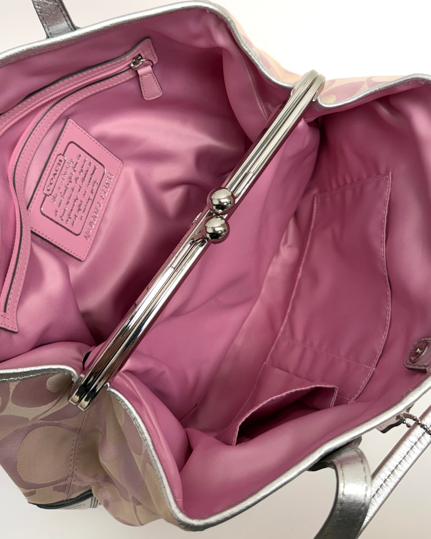 Coach Baby Pink Signature Stripe bag