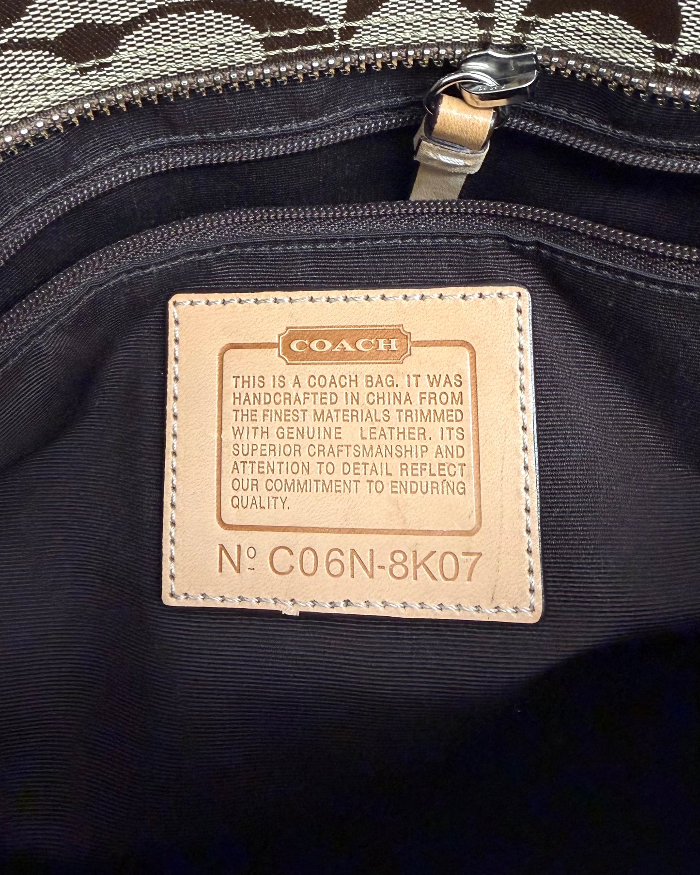 Brown Coach Hamptons signature canvas handbag vachetta leather trim