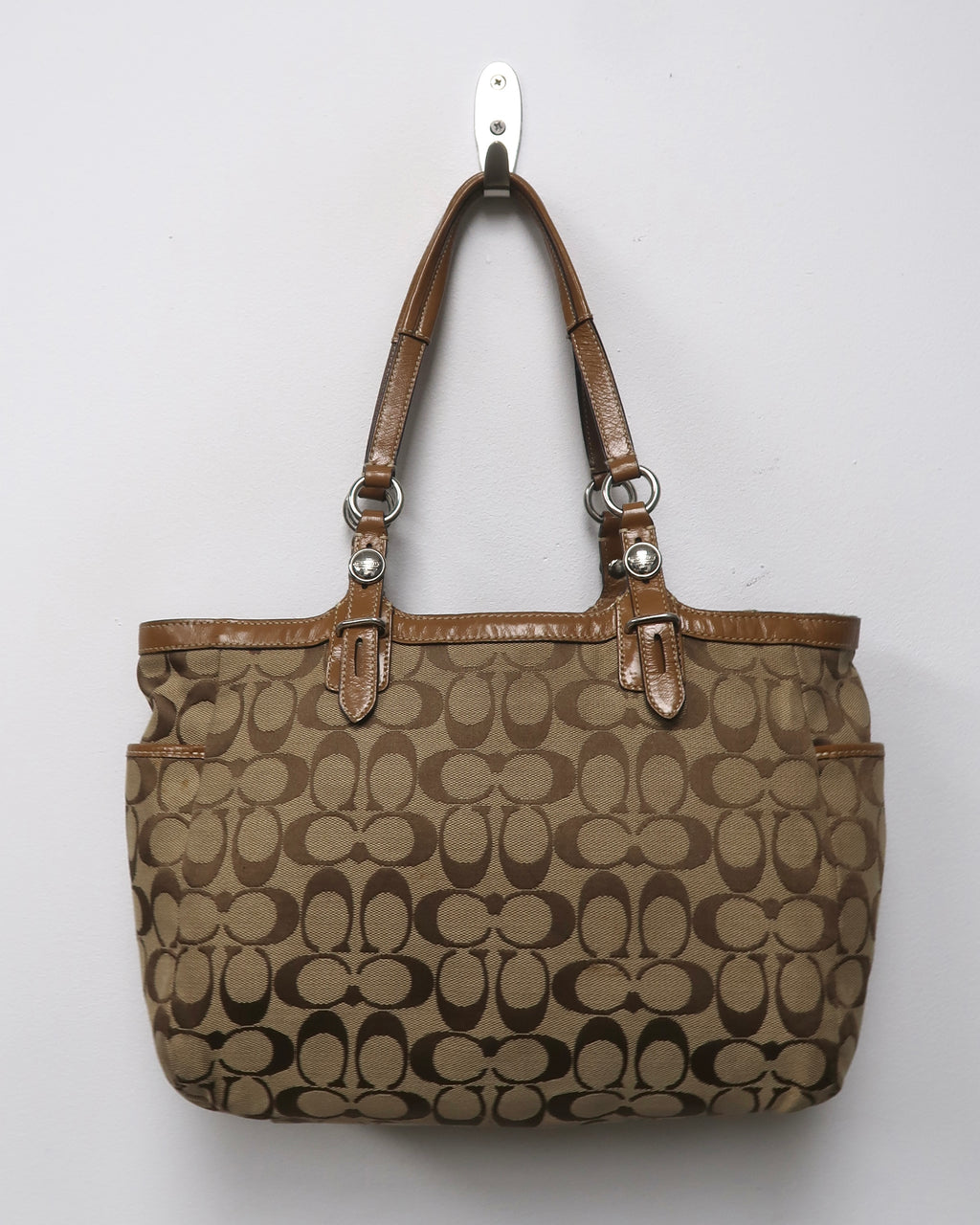 Vintage Y2K Coach Signature C-print canvas and leather shoulder tote bag