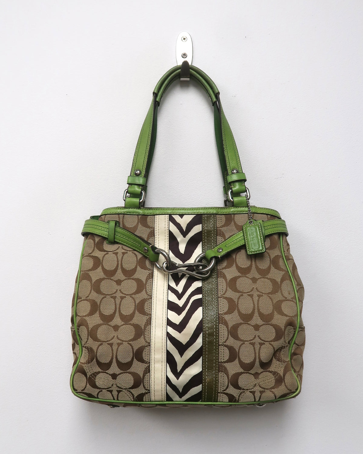 Coach Nancy Signature Stripe Zebra Tote Bag