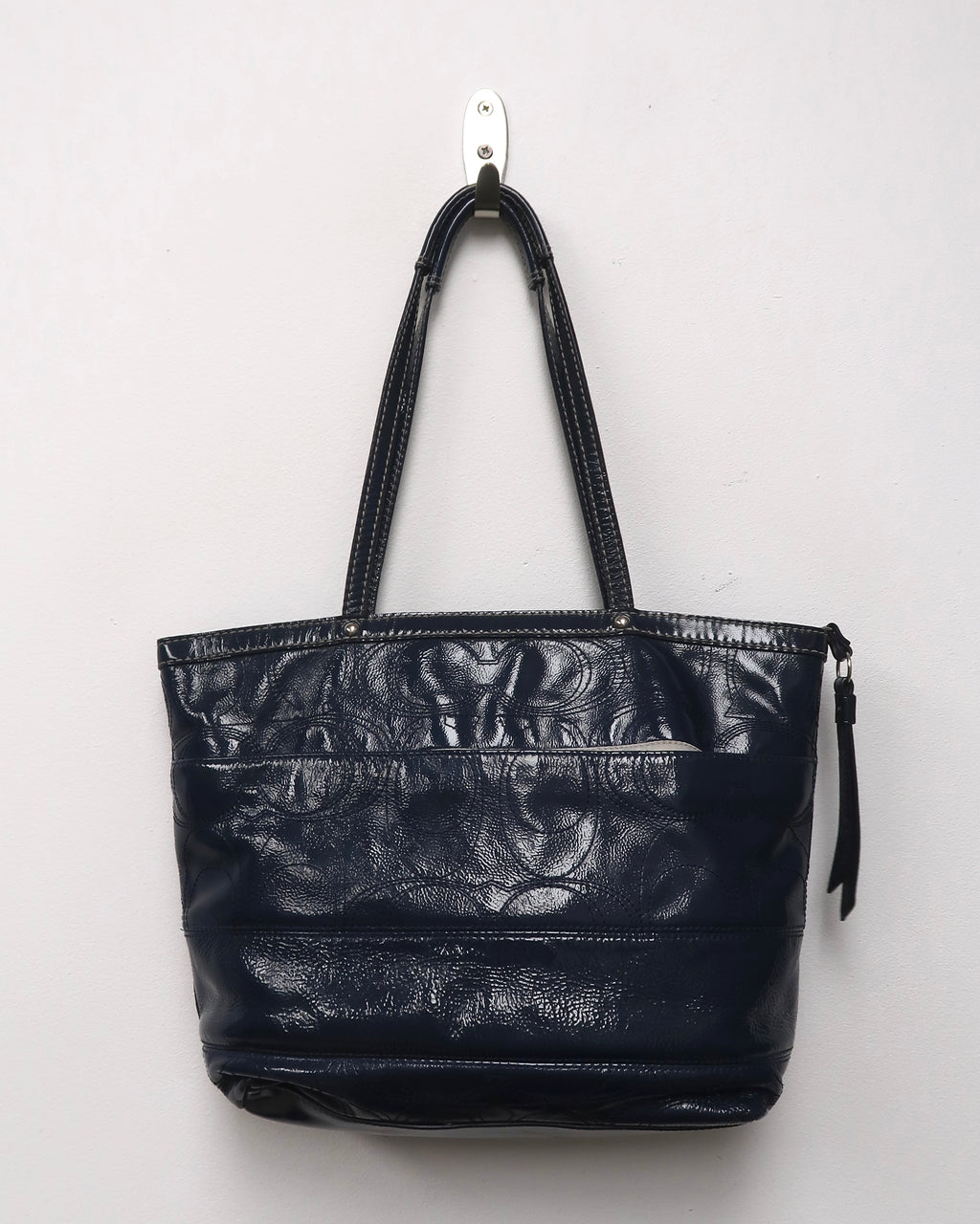 Coach Signature Stripe Stitched Patent Leather Tote