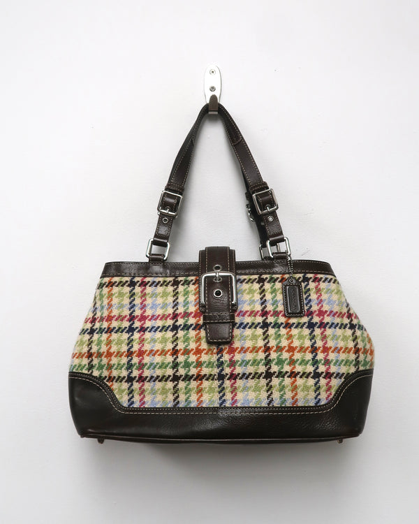 Coach Hampton multicolored Tattersall plaid wool bag