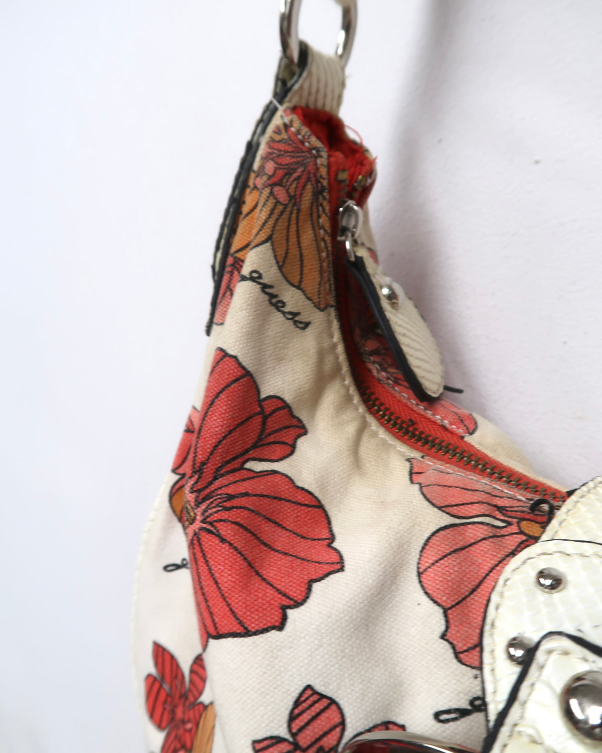 Y2K Guess floral and cream canvas shoulder bag