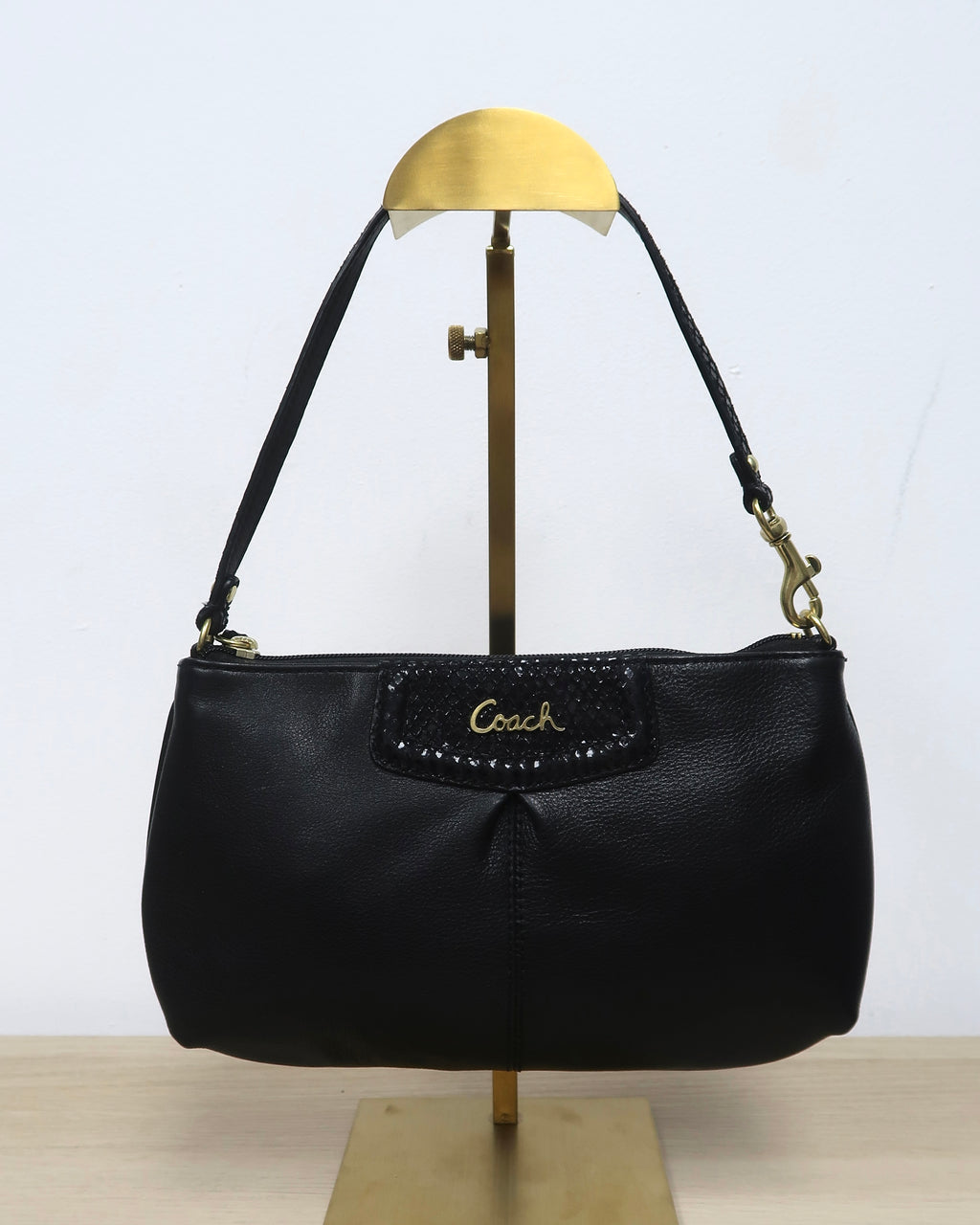 Coach black leather mini wristlet