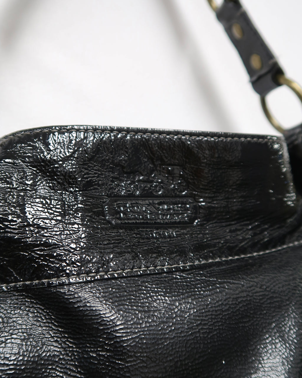 Black patent leather Coach Zoe shoulder bag