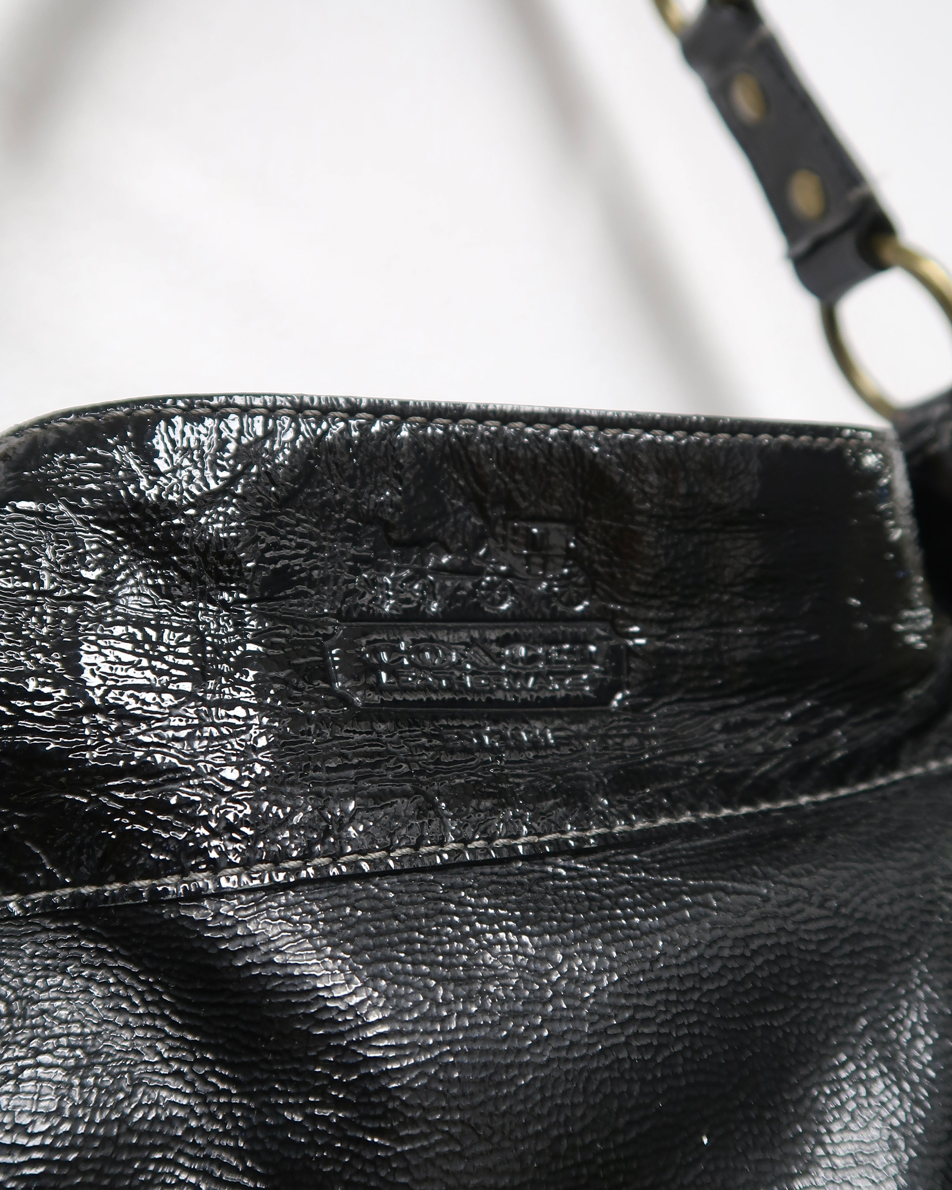 Black patent leather Coach Zoe shoulder bag