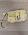 Coach Signature Yellow Canvas Leather Trim Turnlock Wristlet