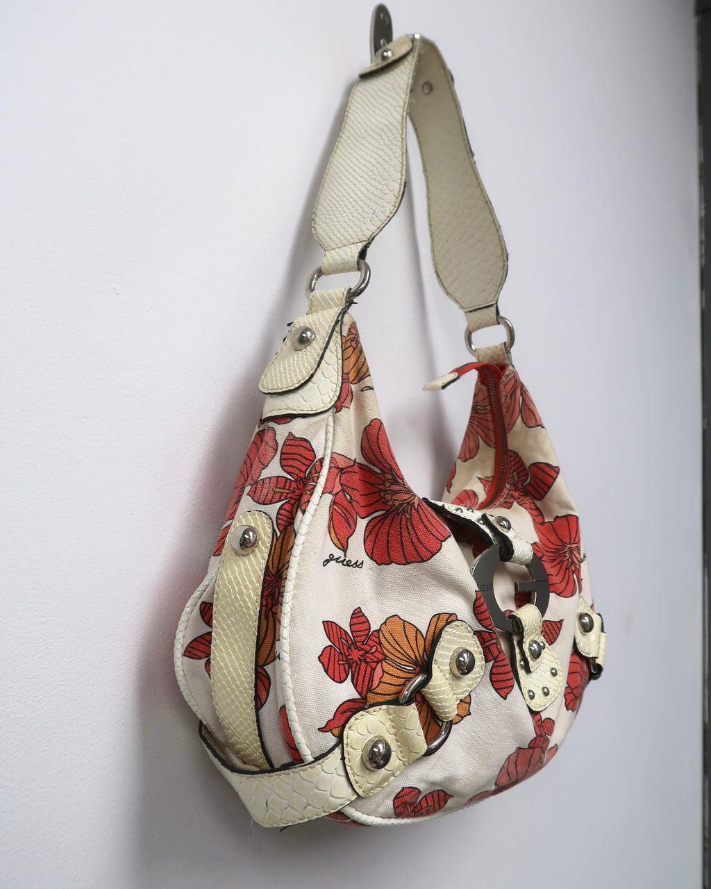 Y2K Guess floral and cream canvas shoulder bag