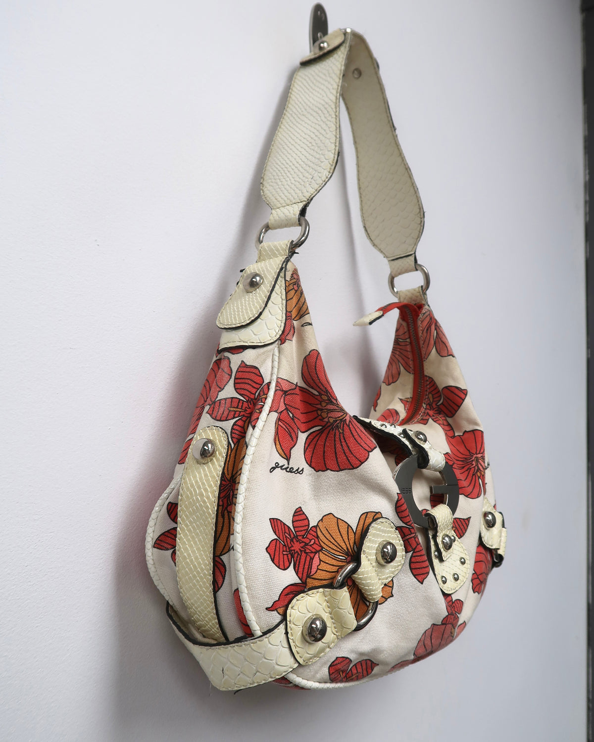 Y2K Guess floral and cream canvas shoulder bag