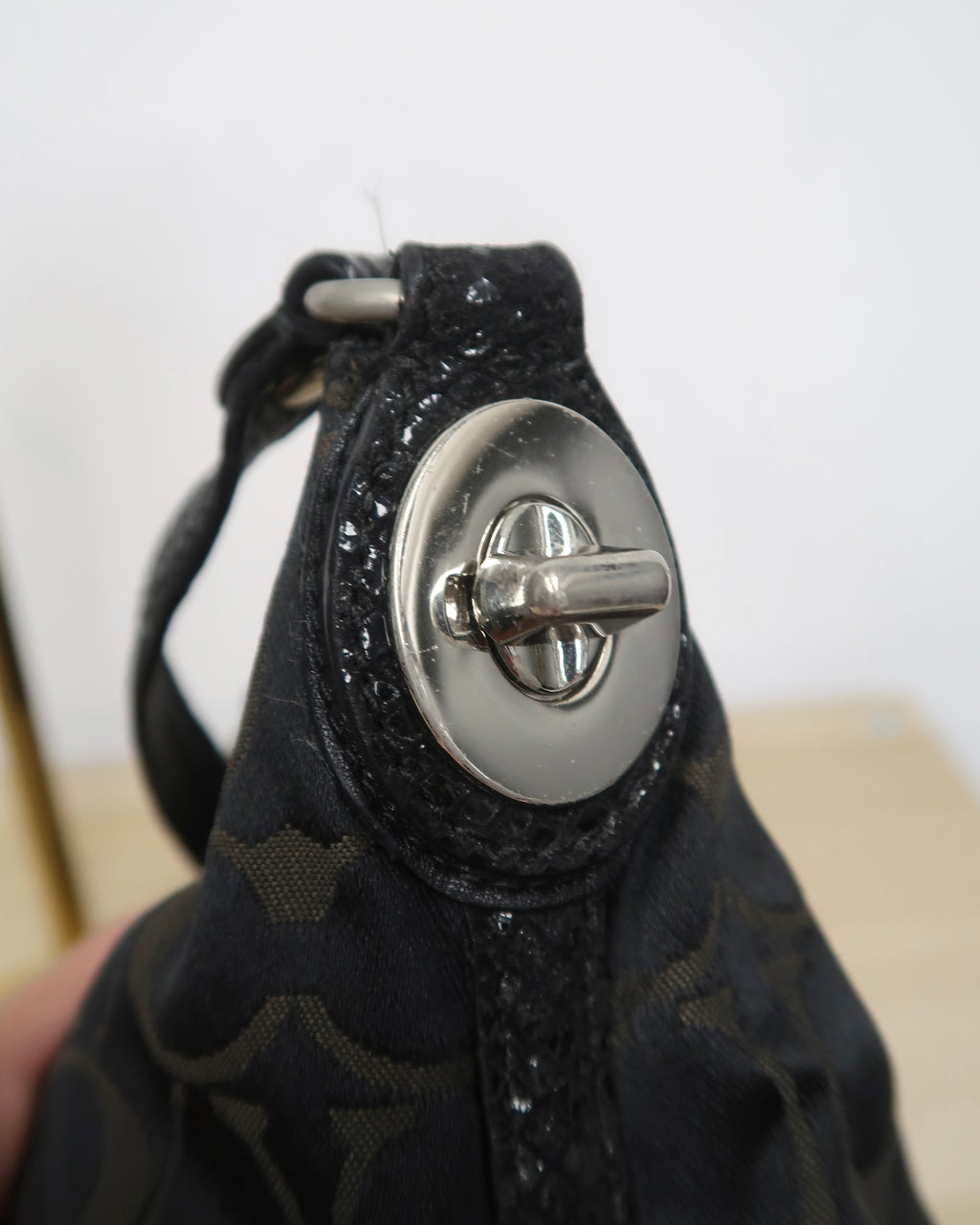 Coach black signature jacquard mini hobo shoulder bag