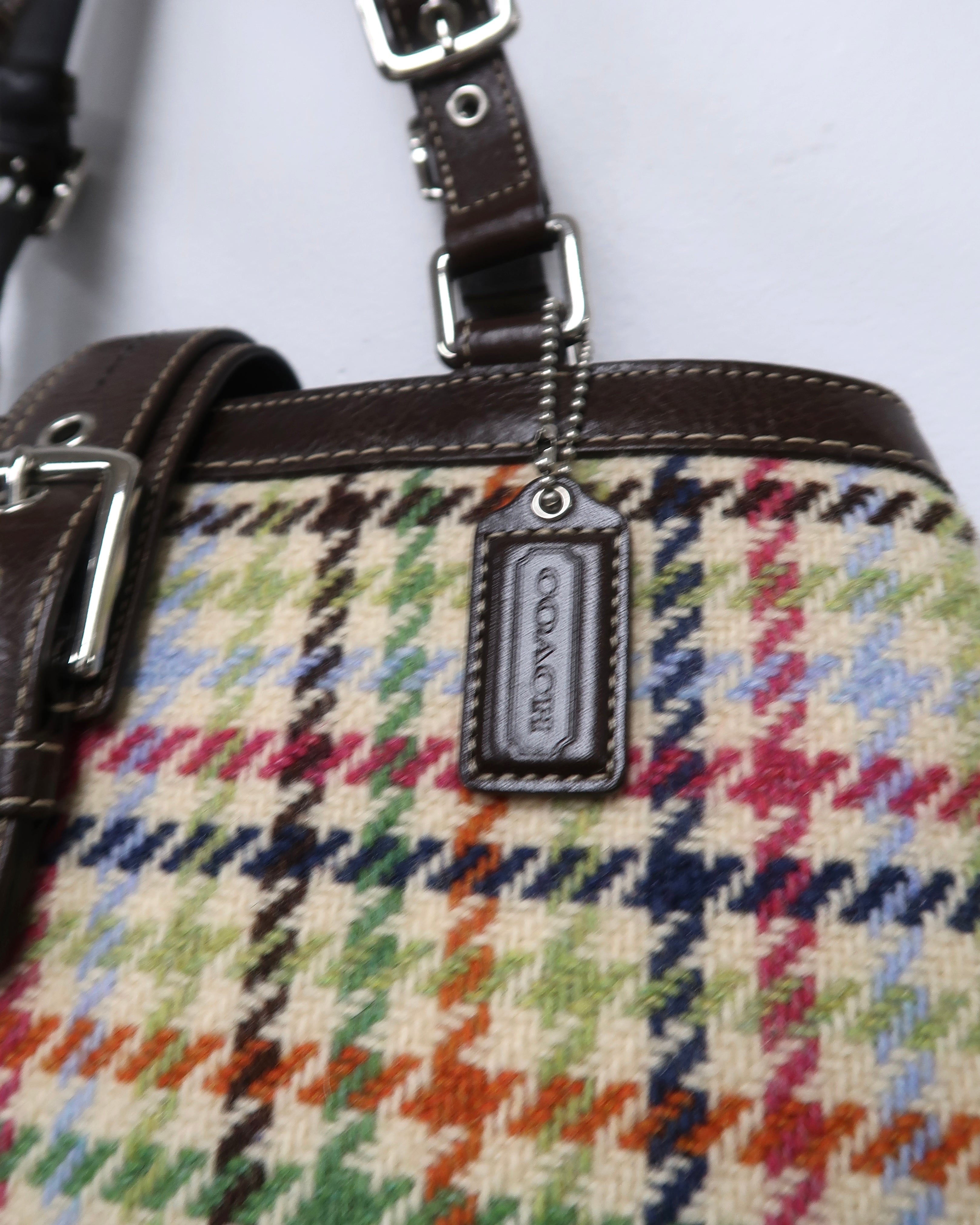 Coach Hampton multicolored Tattersall plaid wool bag