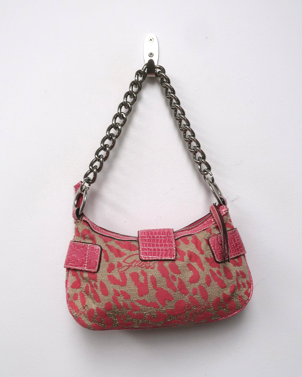 Y2K GUESS pink beige leopard-print shoulder bag