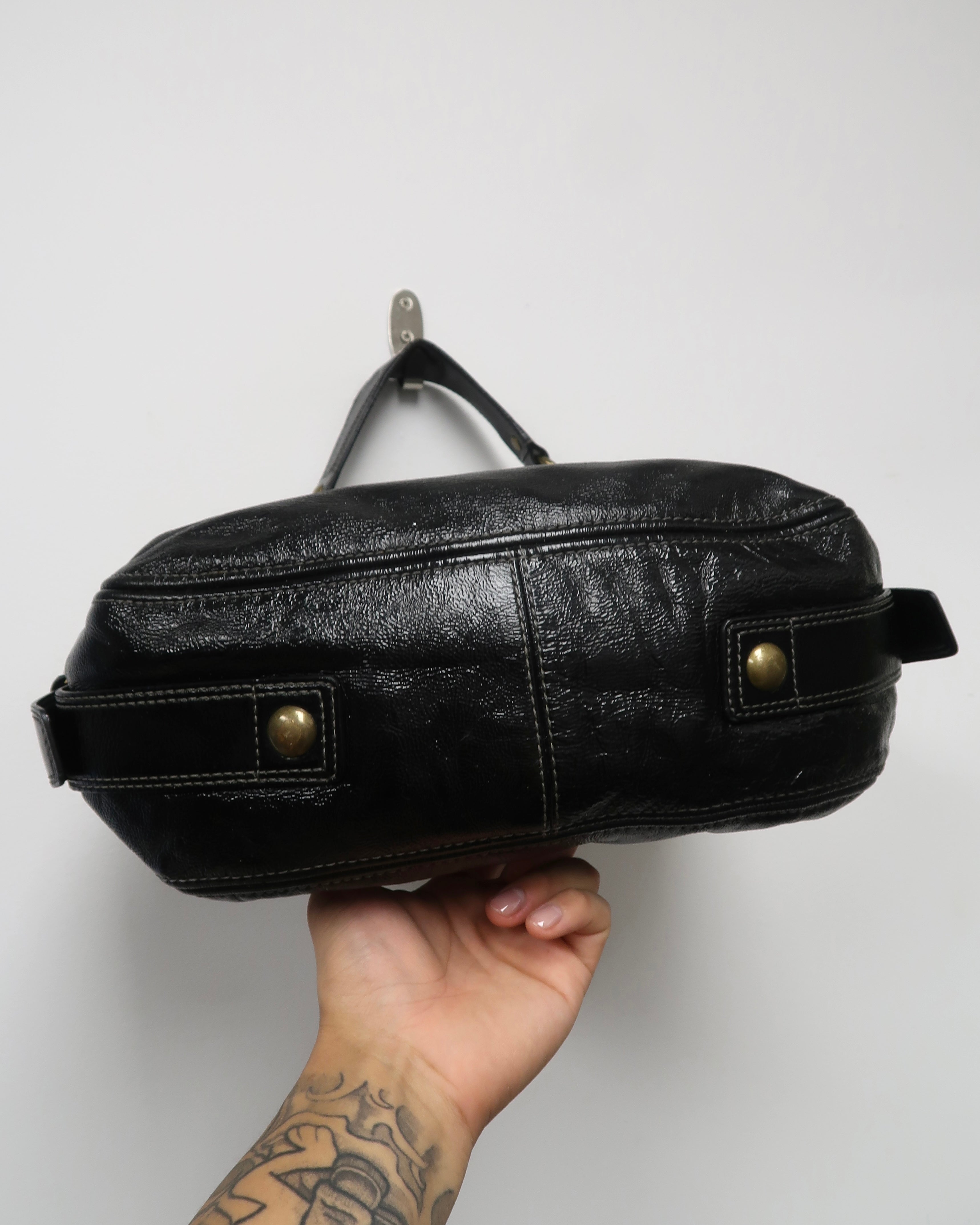 Black patent leather Coach Zoe shoulder bag