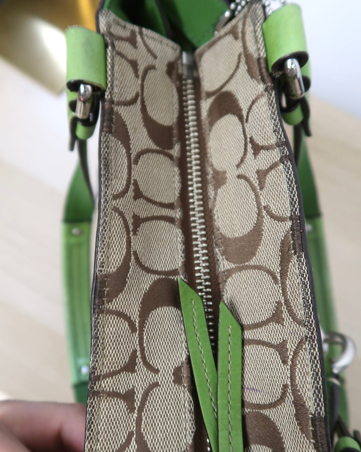 Coach Nancy Signature Stripe Zebra Tote Bag