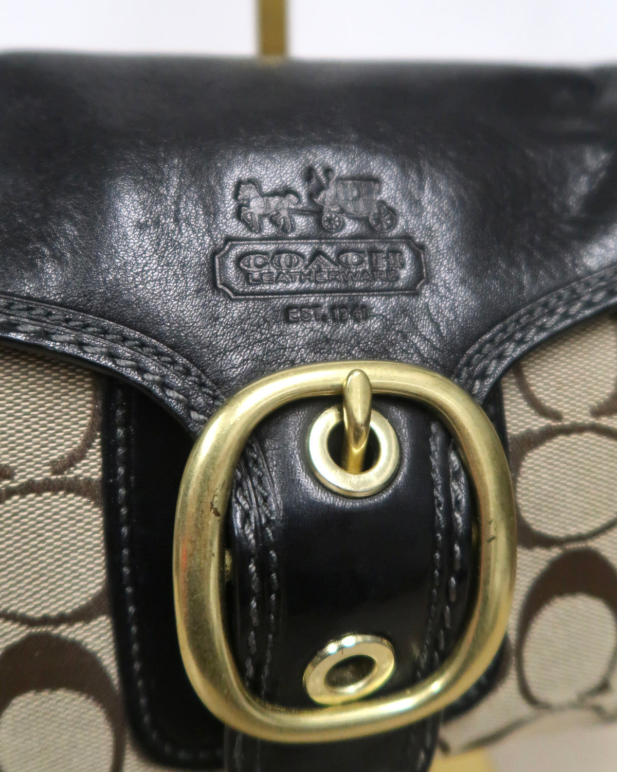 Coach Bleecker Signature Canvas & Black Leather Flap Shoulder Bag