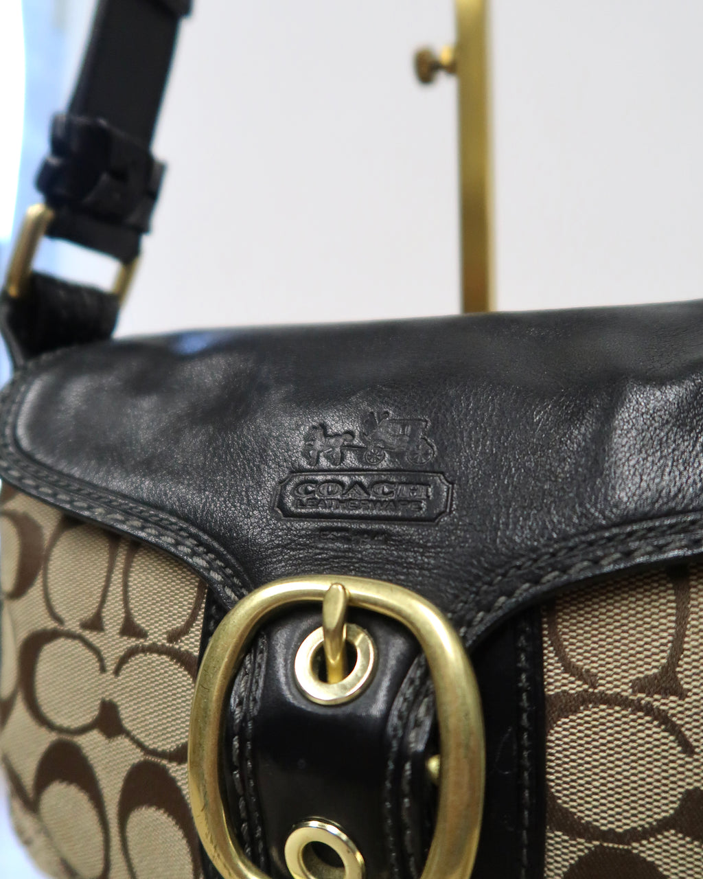 Vintage Coach Bleecker Signature buckle flap shoulder bag