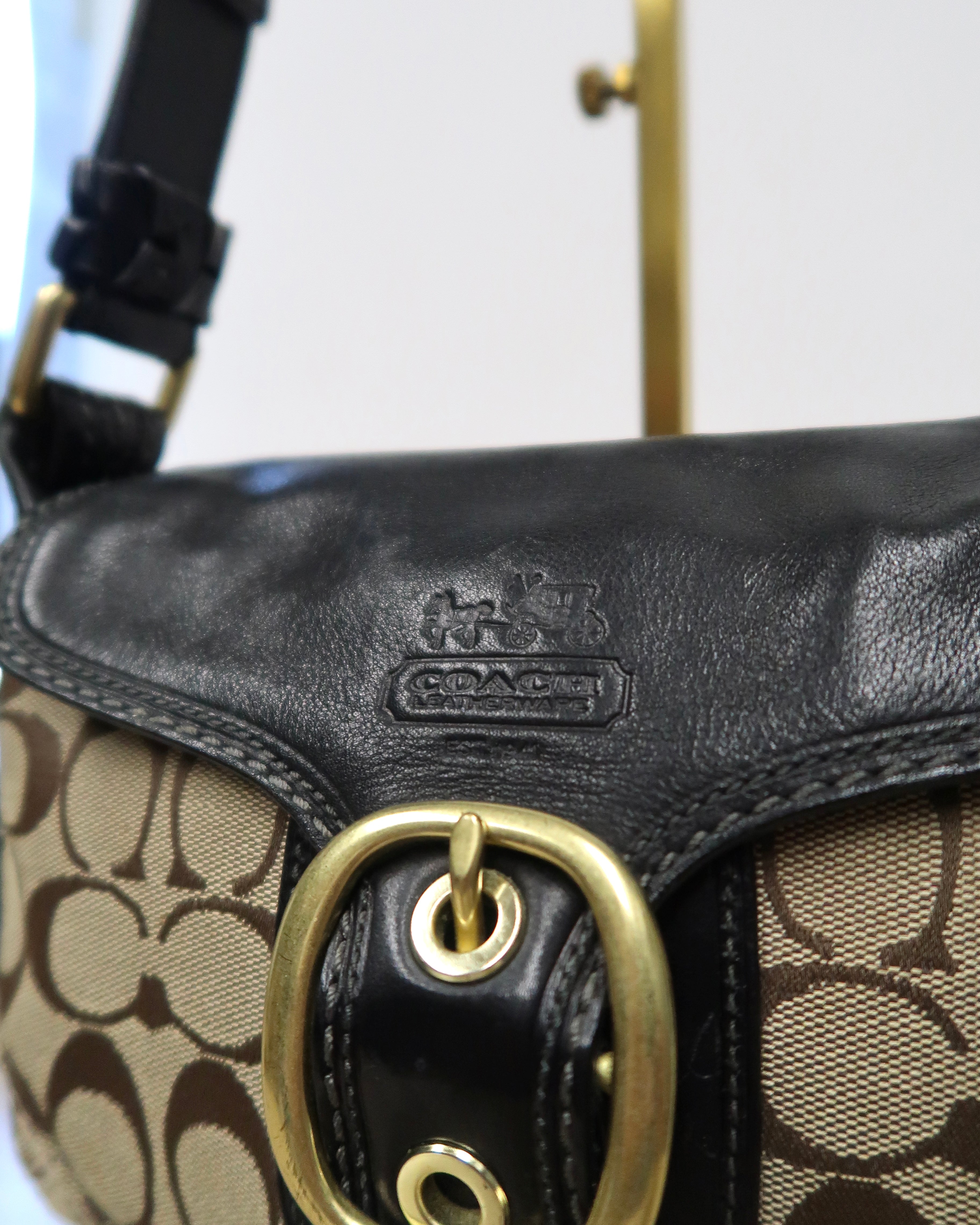 Vintage Coach Bleecker Signature buckle flap shoulder bag