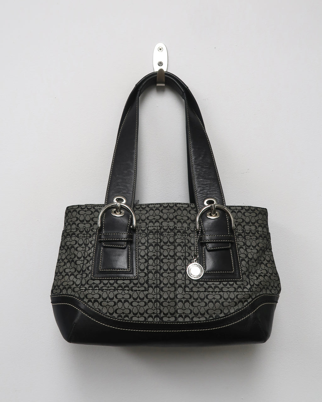Coach Soho Signature Small Black Gray Canvas Satchel Bag