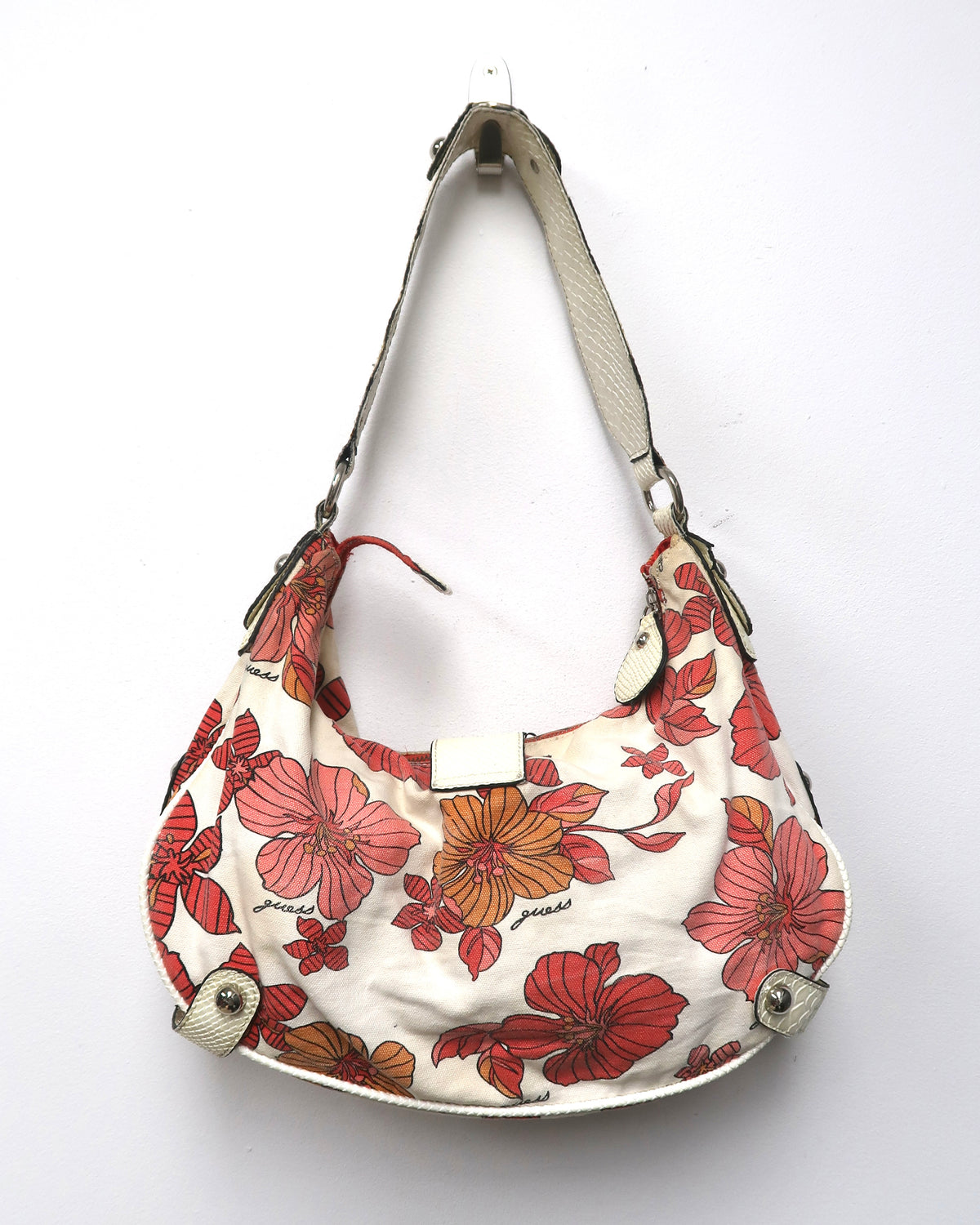 Y2K Guess floral and cream canvas shoulder bag