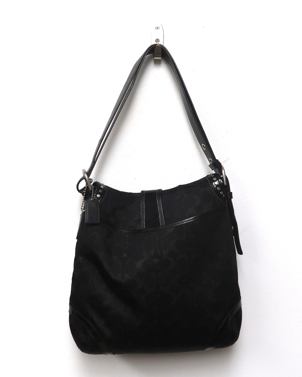 Coach Black Metallic Signature C Studded Flap Shoulder