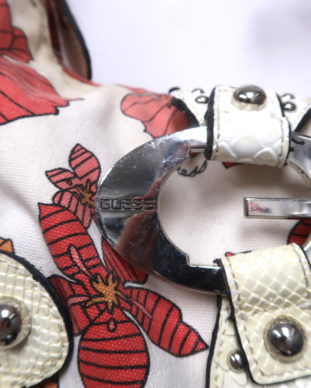 Y2K Guess floral and cream canvas shoulder bag