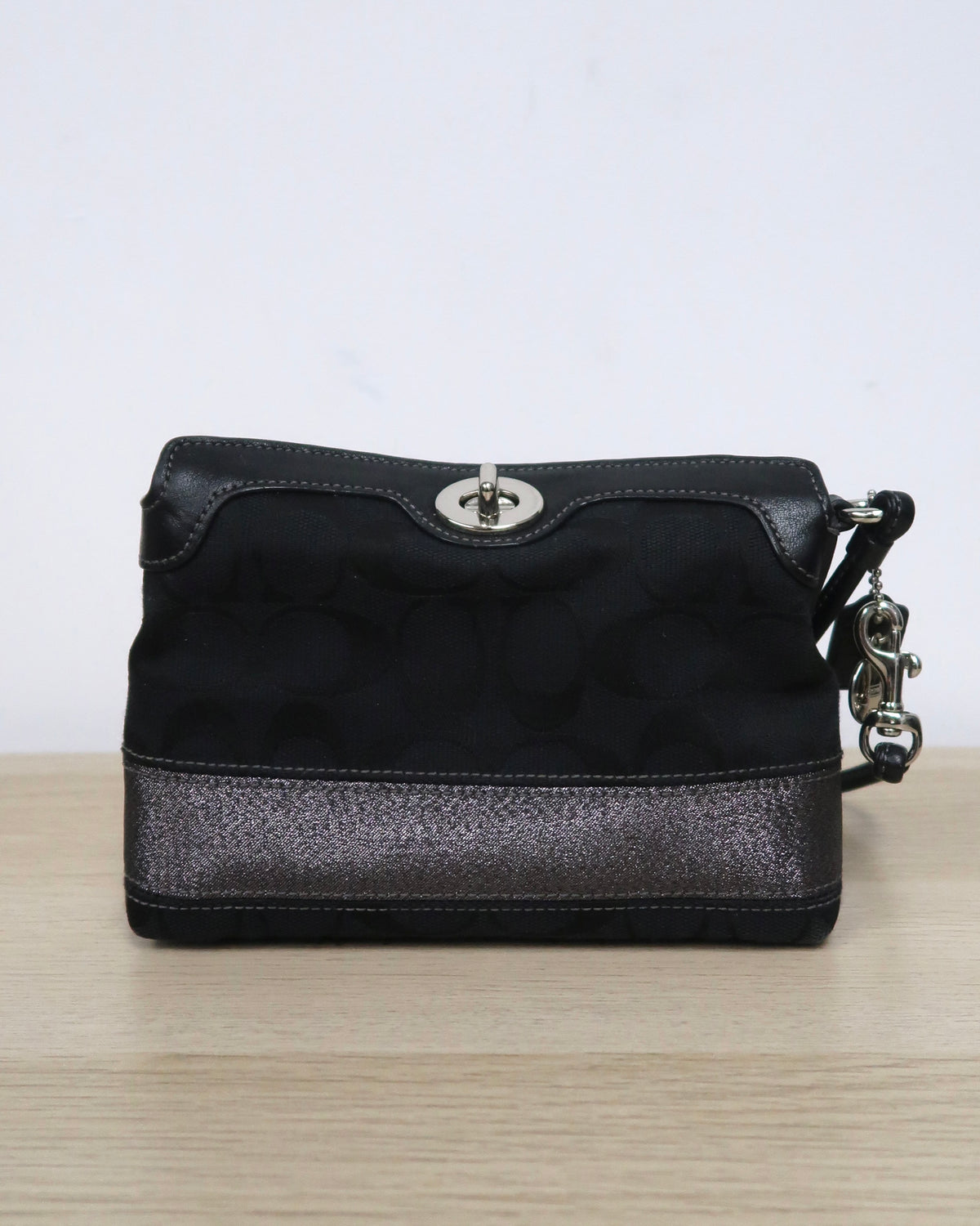 Coach Legacy 65th Anniversary Black Signature Canvas Striped Wristlet