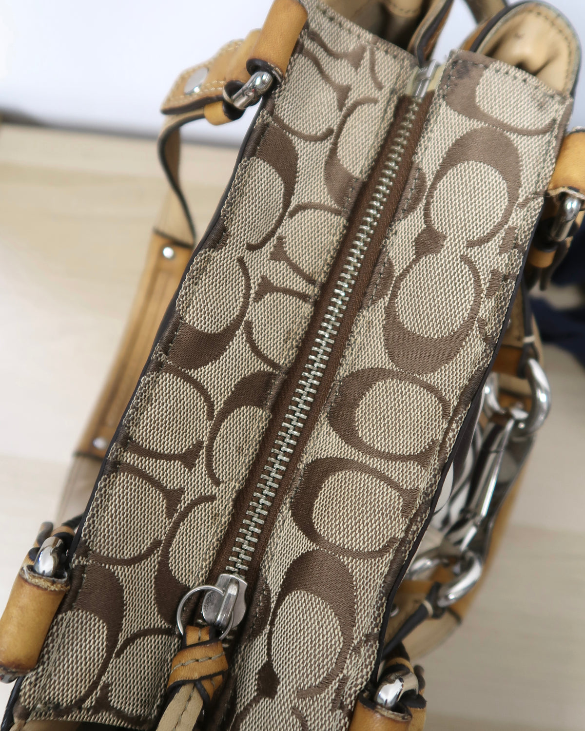 Coach Hamptons Signature Stripe Nancy Tote Bag