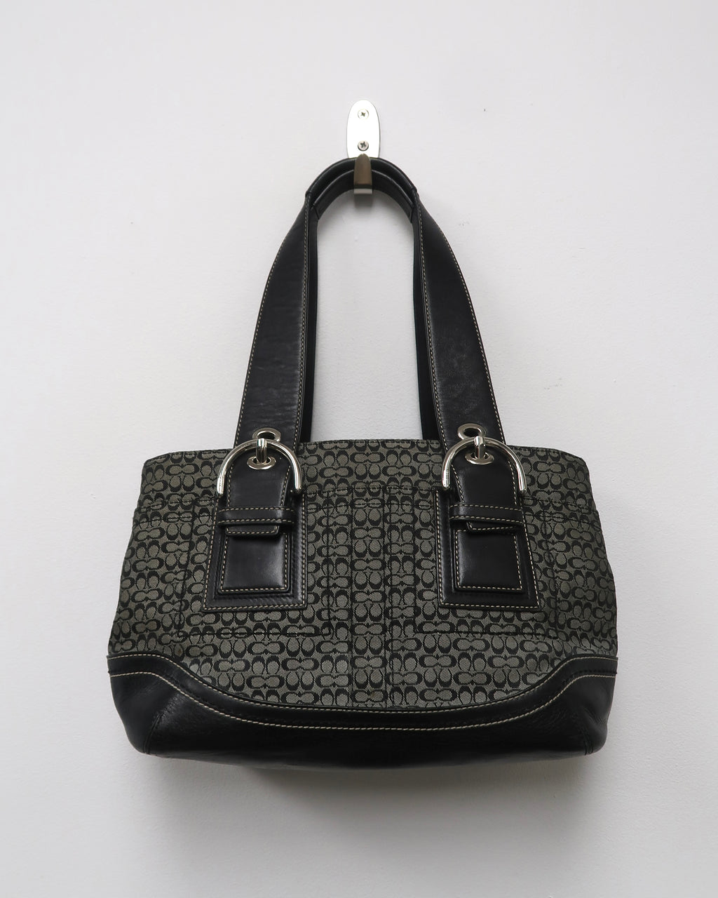 Coach Soho Signature Small Black Gray Canvas Satchel Bag