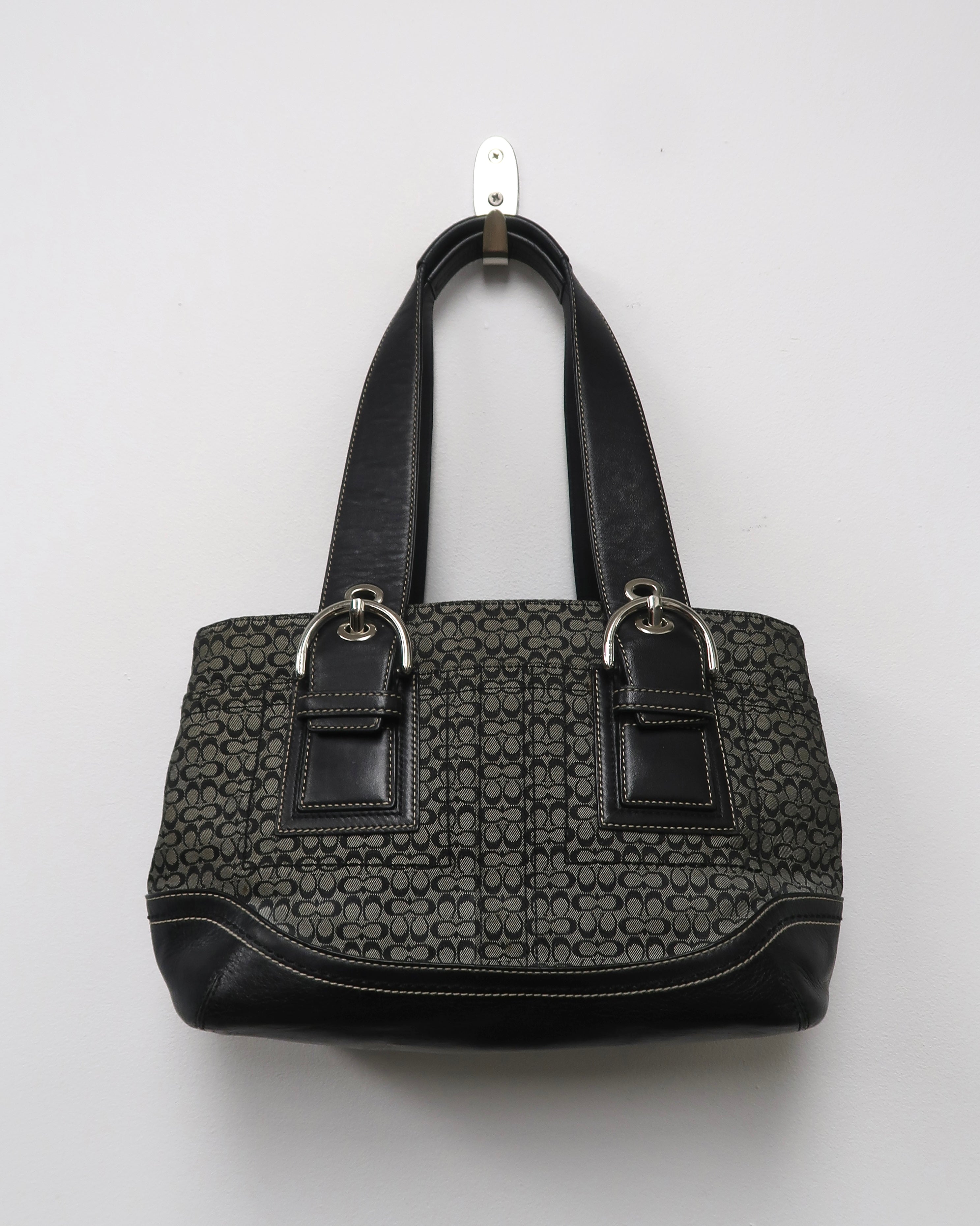 Coach Soho Signature Small Black Gray Canvas Satchel Bag