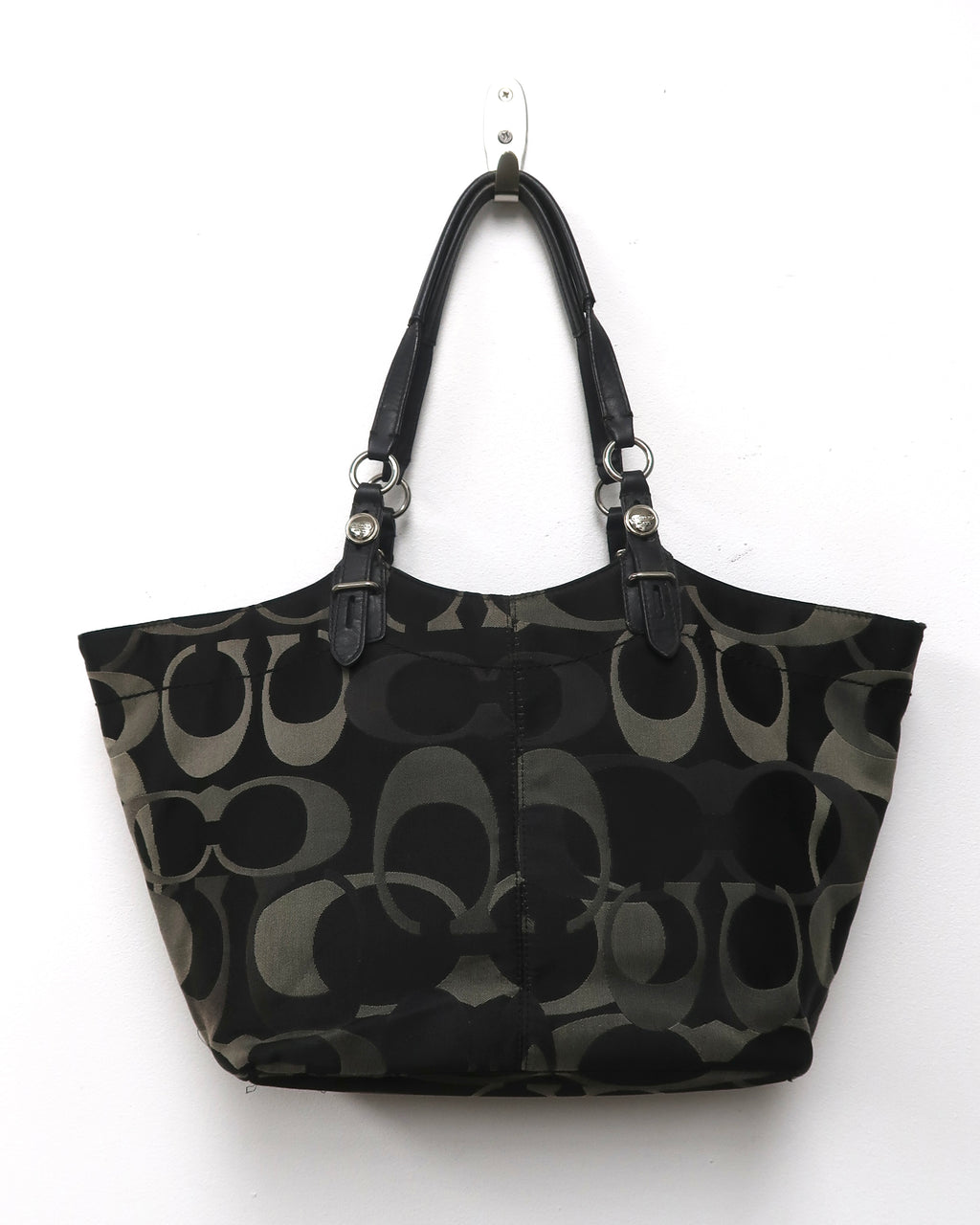 Coach black and grey signature monogram canvas tote bag