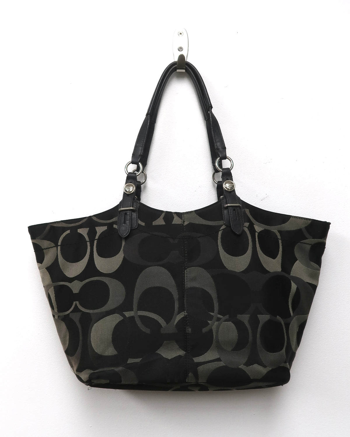 Coach black and grey signature monogram canvas tote bag