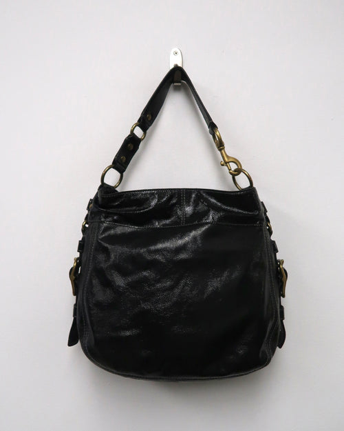 Black patent leather Coach Zoe shoulder bag