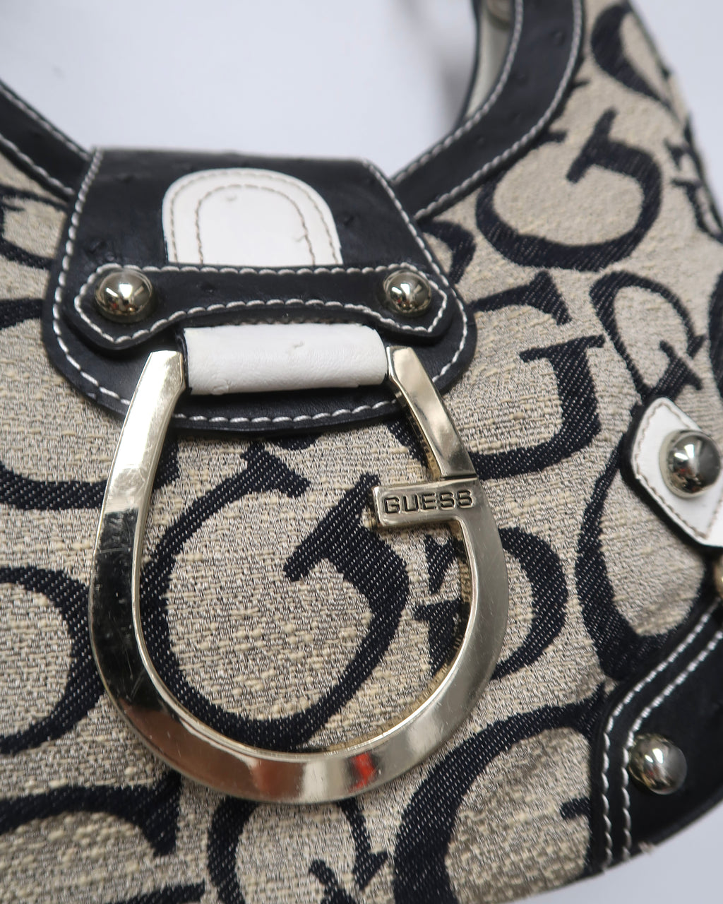 Guess monogram canvas and faux-ostrich/leather shoulder bag