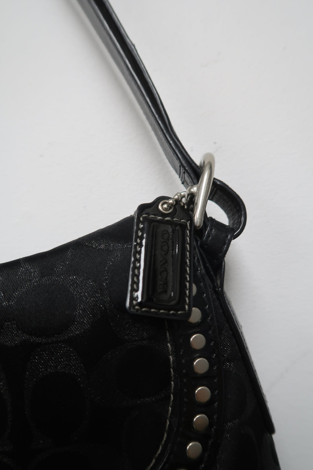 Coach Black Metallic Signature C Studded Flap Shoulder