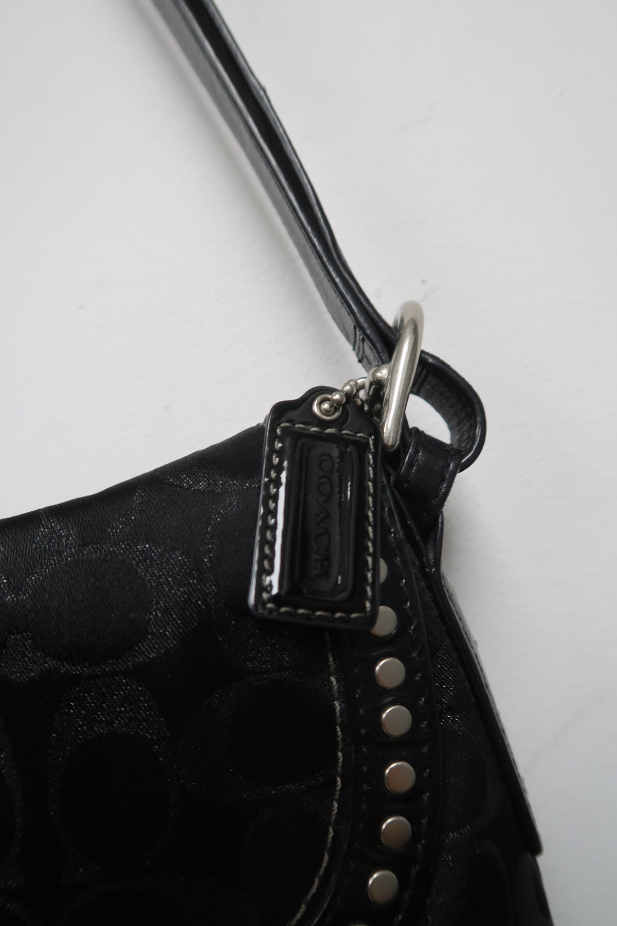 Coach Black Metallic Signature C Studded Flap Shoulder