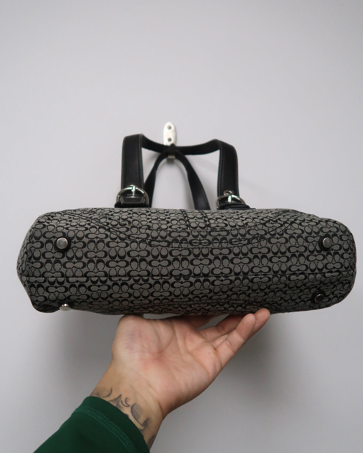 Coach Soho Black and Gray Signature Jacquard Flap Bag