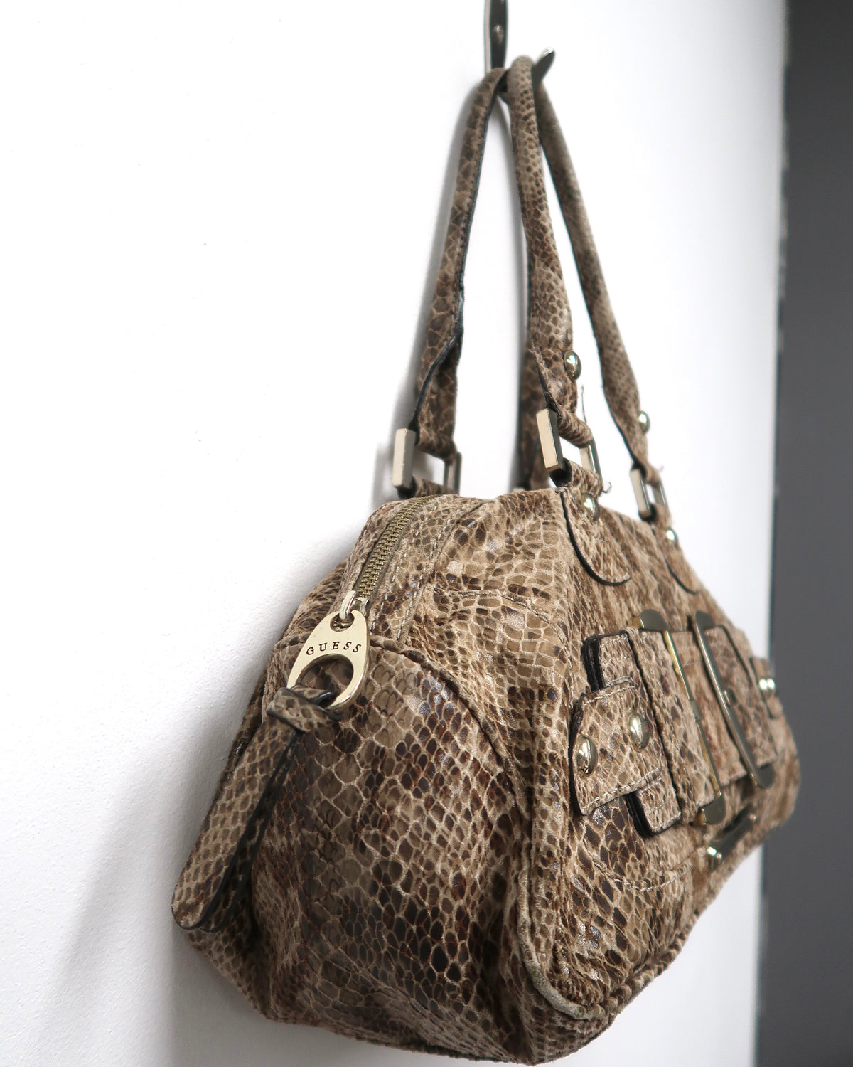 GUESS faux snakeskin-print shoulder/satchel bag