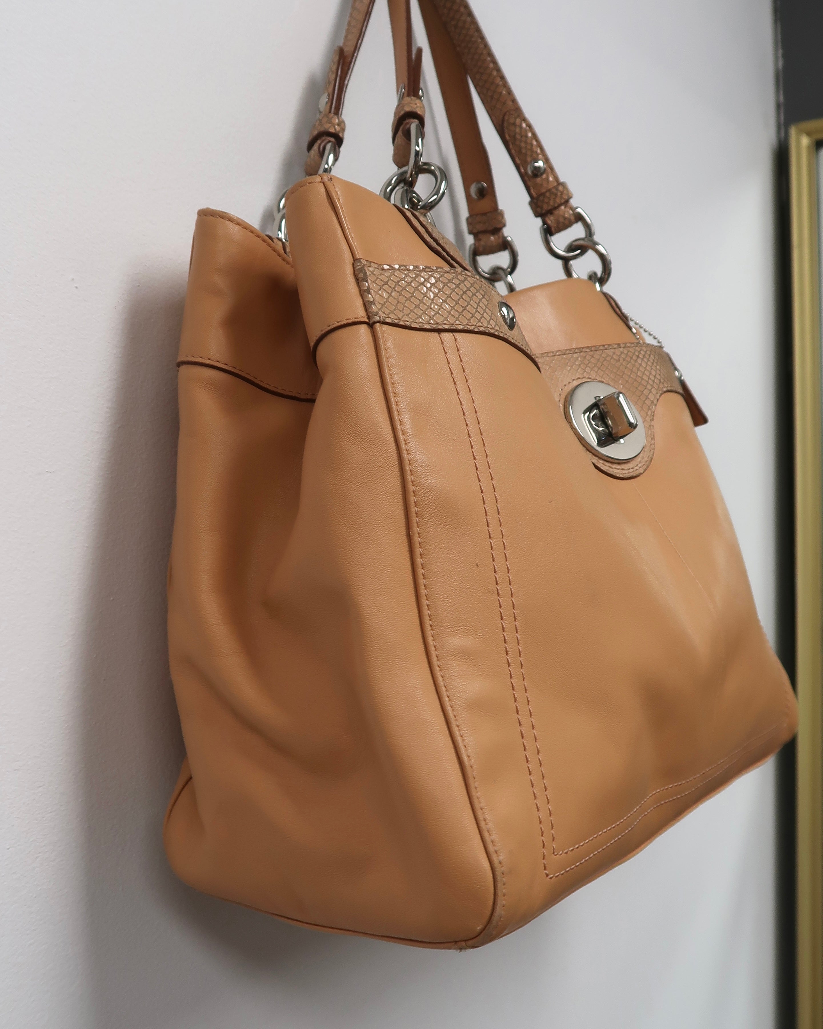 Coach Penelope Leather Turnlock Carryall Bag