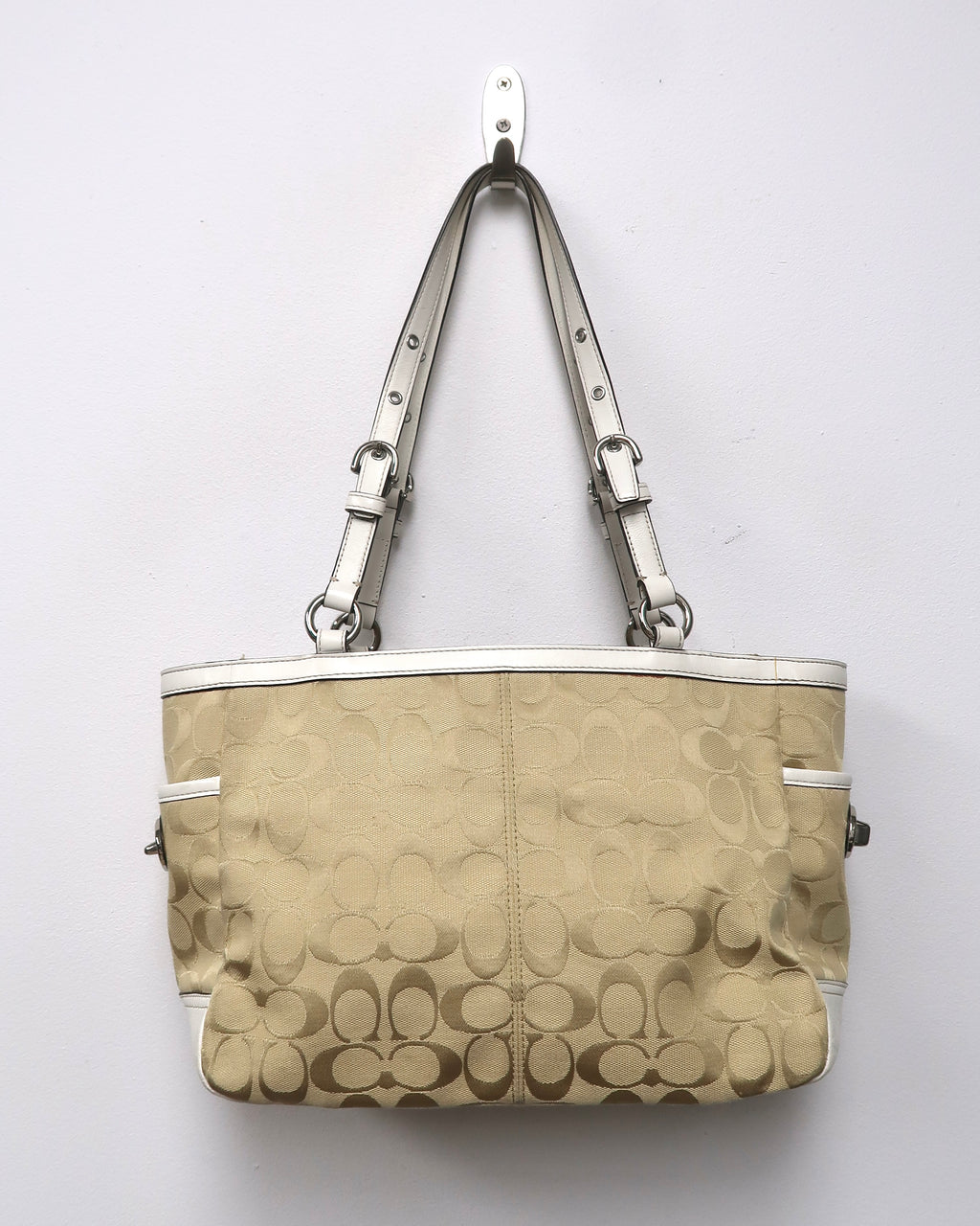 Coach Signature Pleated East/West Gallery Tote Shoulder Bag