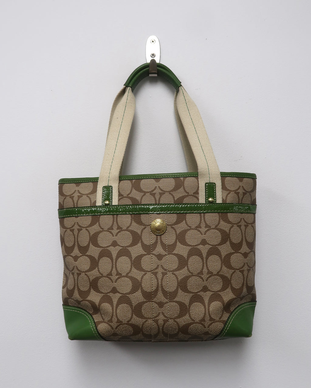 Coach Heritage Green Stripe Signature Tote Bag