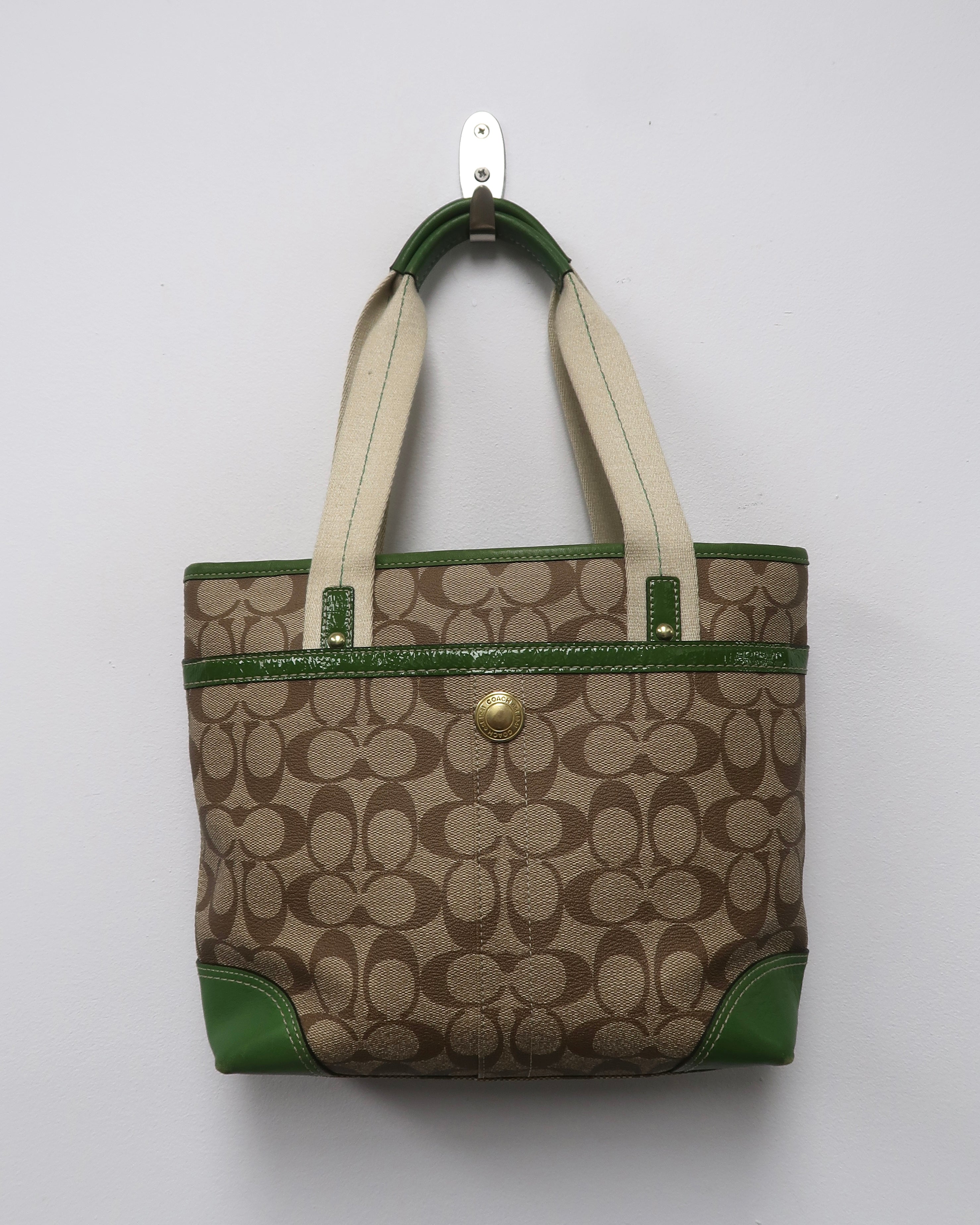 Coach Heritage Green Stripe Signature Tote Bag