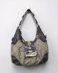 Y2K GUESS grey monogram and faux-crocodile hobo shoulder bag