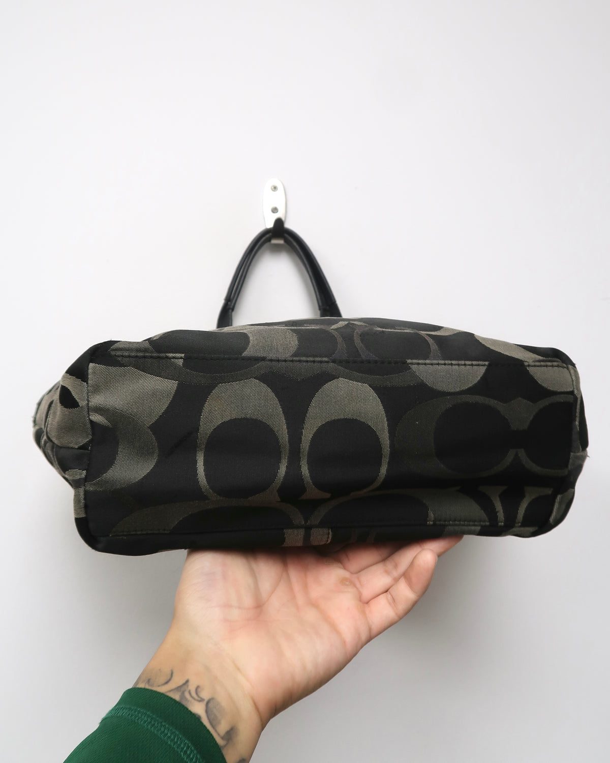 Coach black and grey signature monogram canvas tote bag