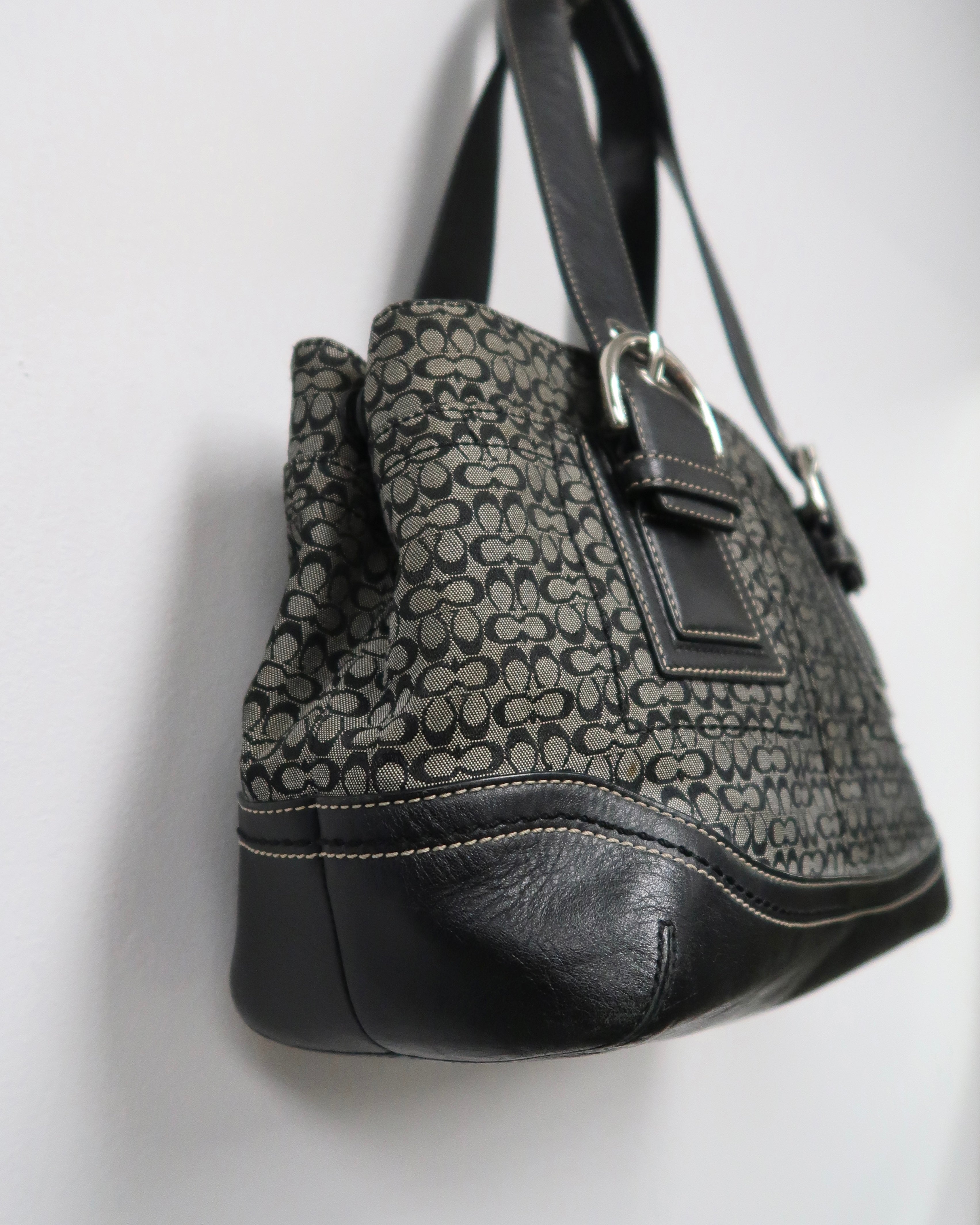 Coach Soho Signature Small Black Gray Canvas Satchel Bag