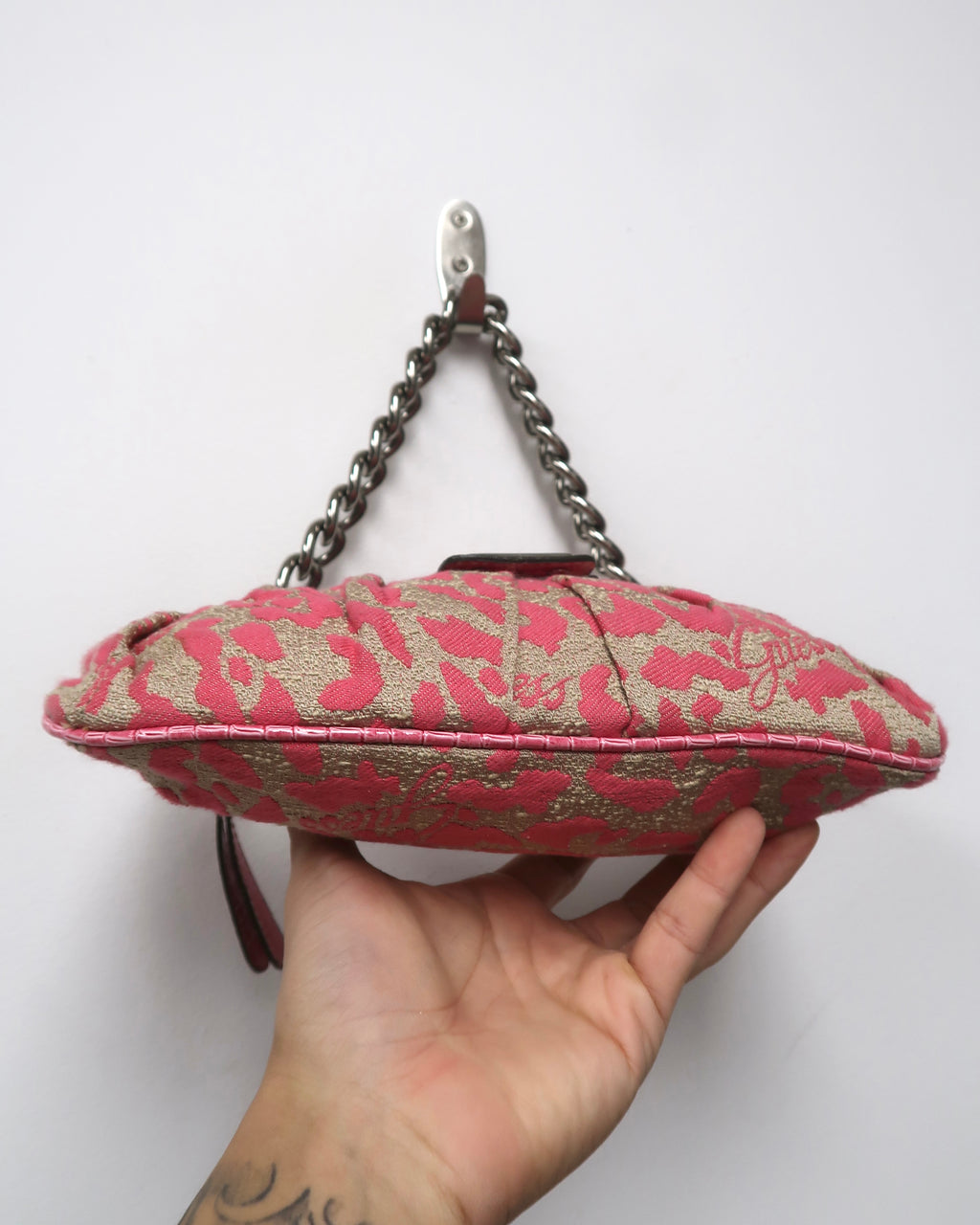 Y2K GUESS pink beige leopard-print shoulder bag