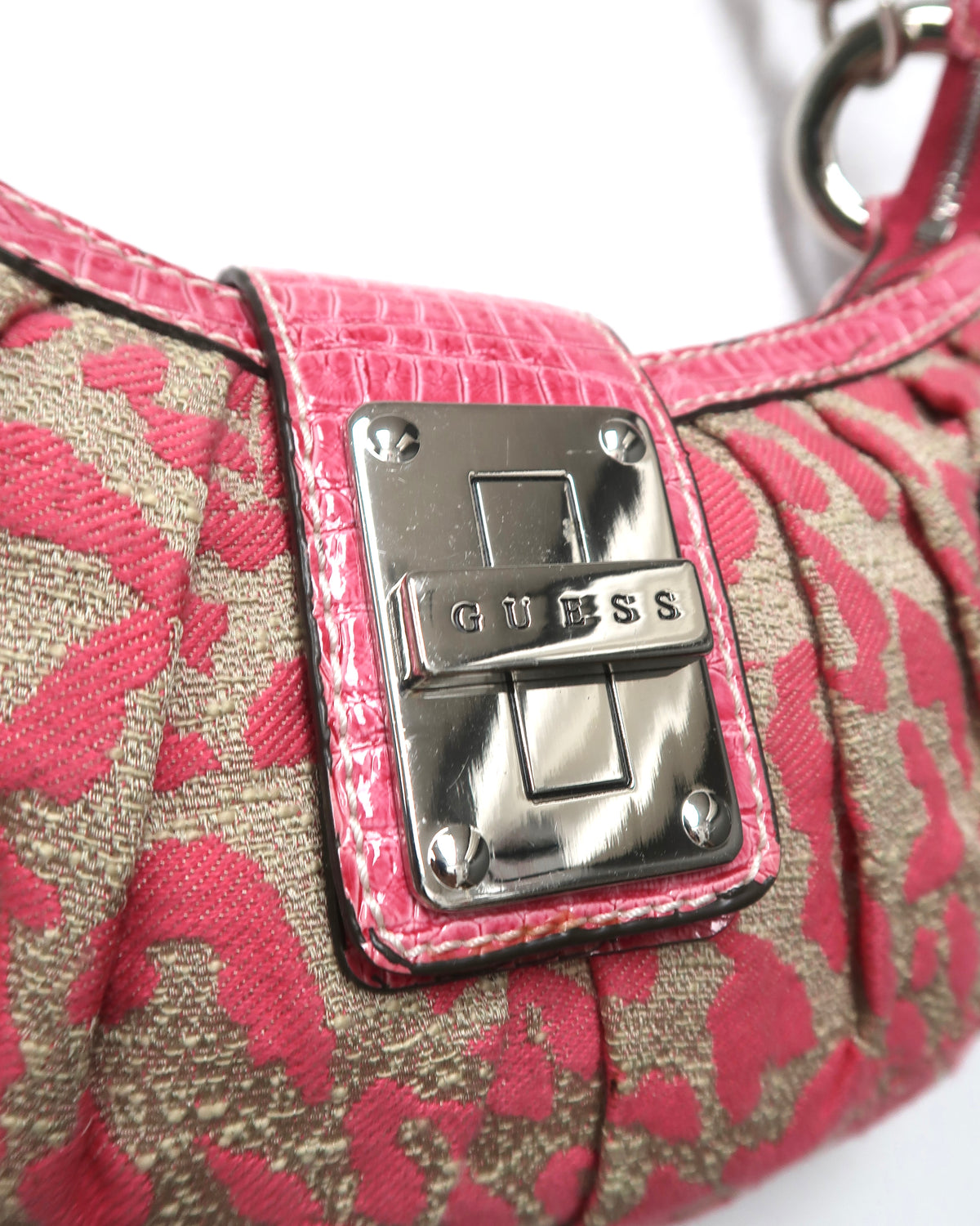 Y2K GUESS pink beige leopard-print shoulder bag