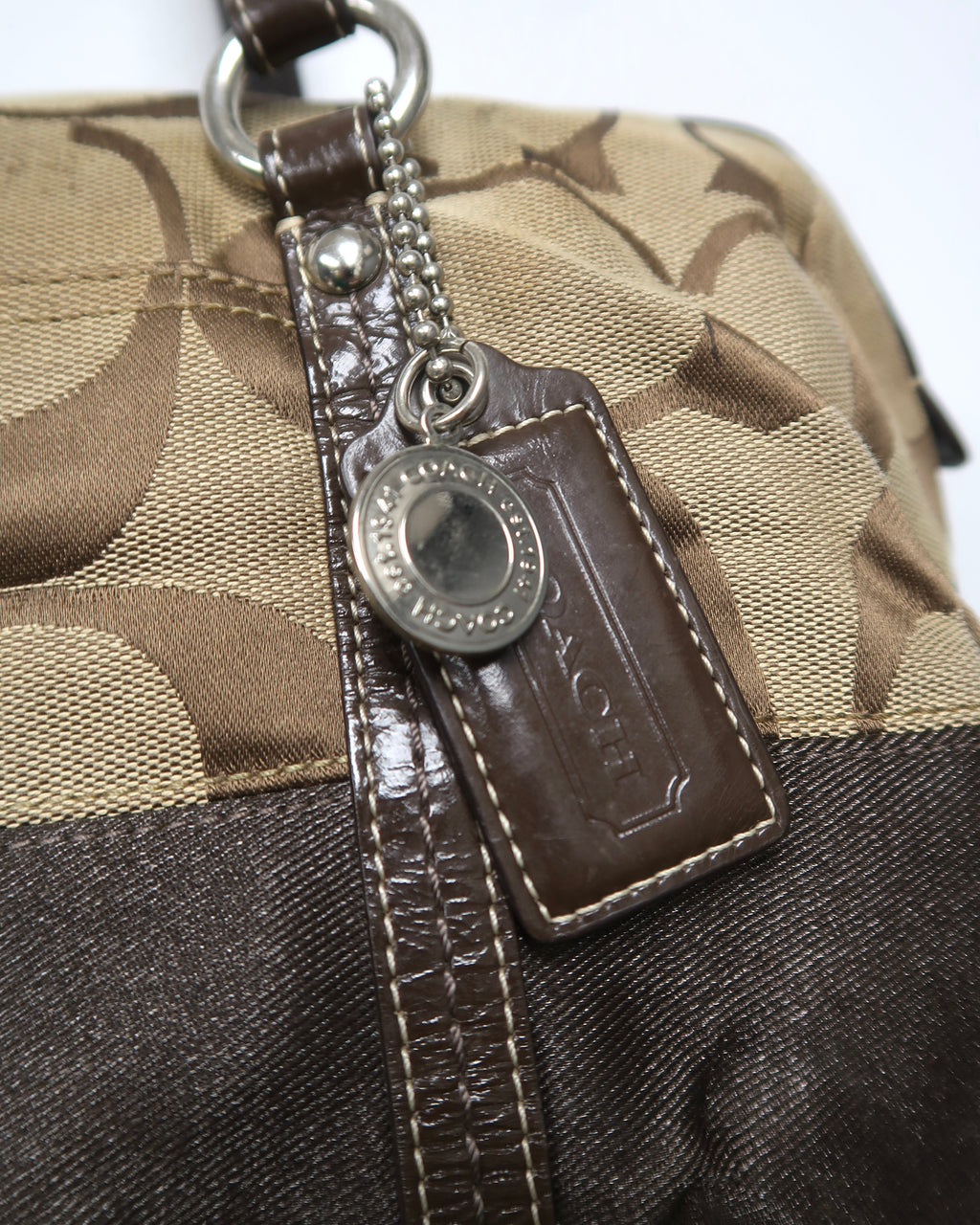 Coach Signature Khaki/Tan/Brown Canvas Jacquard Zip Satchel Handbag