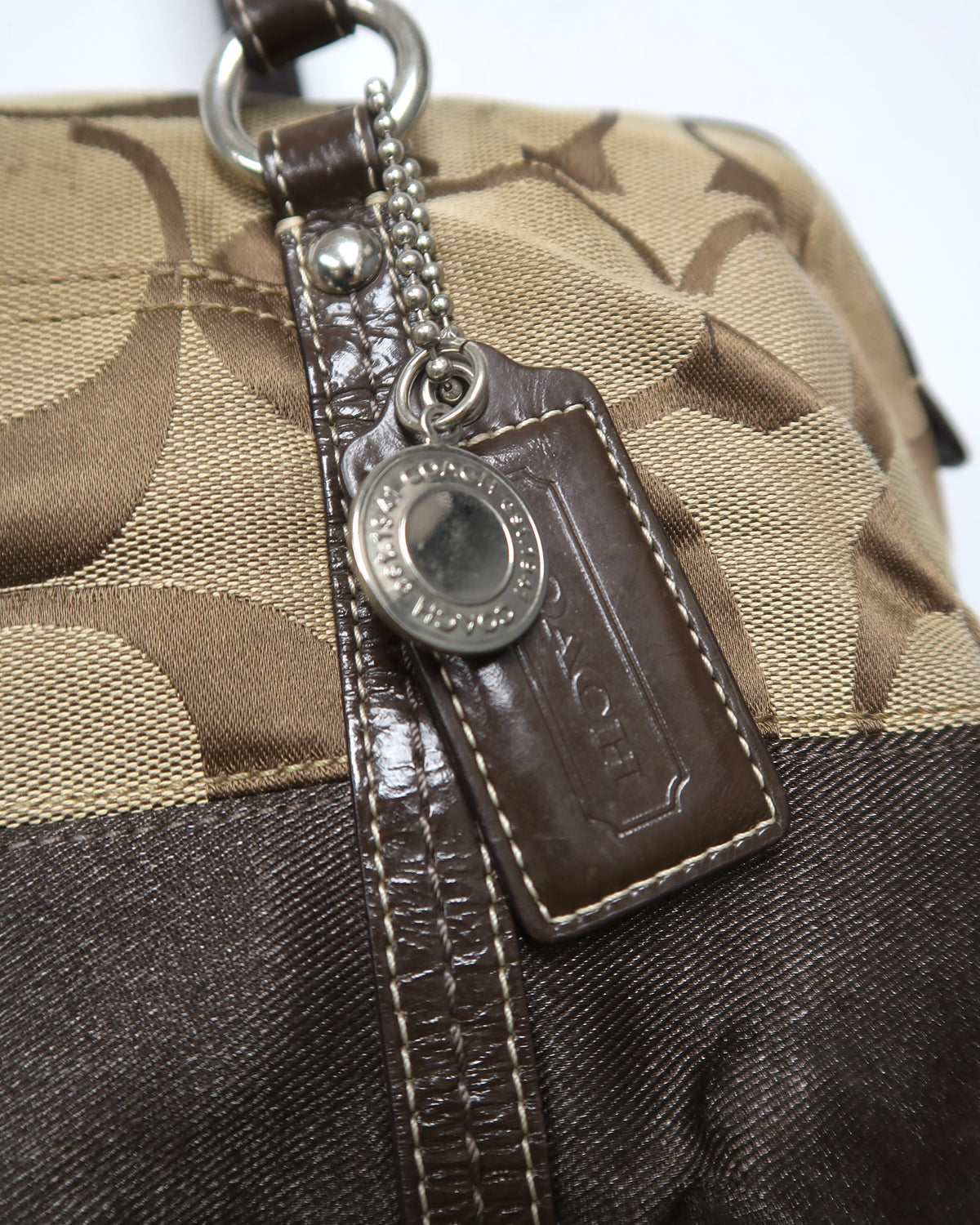 Coach Signature Khaki/Tan/Brown Canvas Jacquard Zip Satchel Handbag
