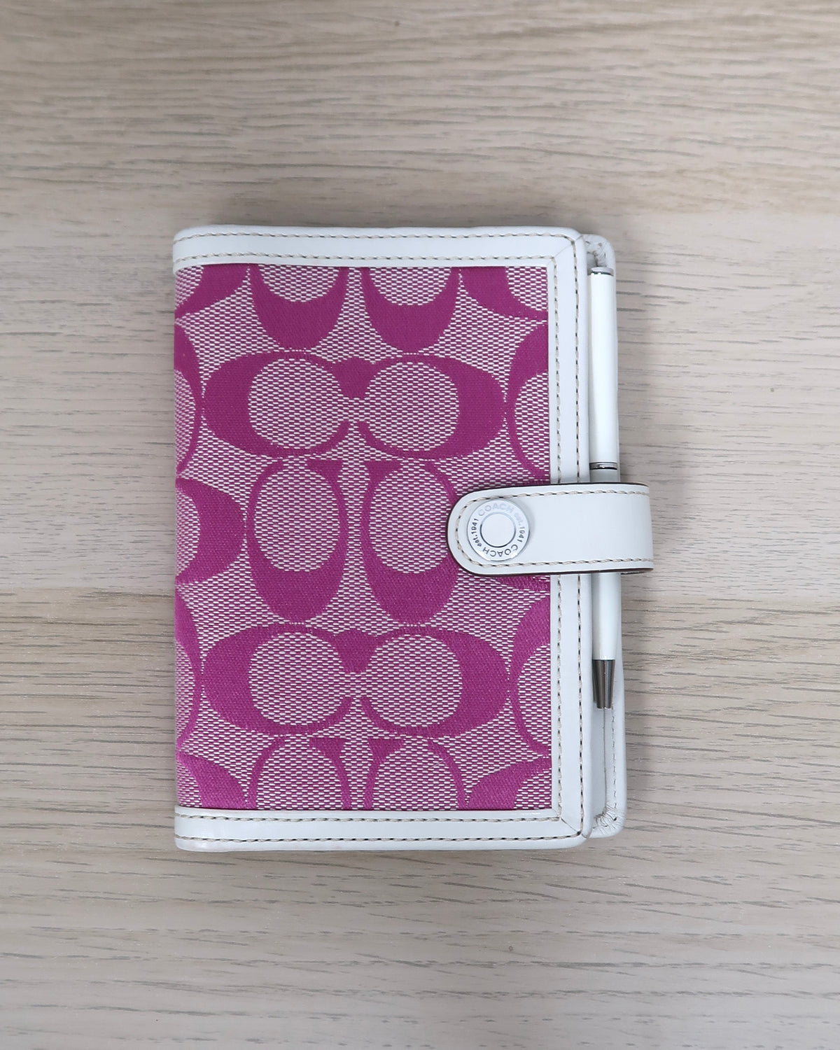 Coach Y2K Pink Signature C Jacquard and White Leather Agenda / Planner Notebook
